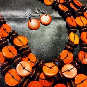 Brown and Orange beaded choker